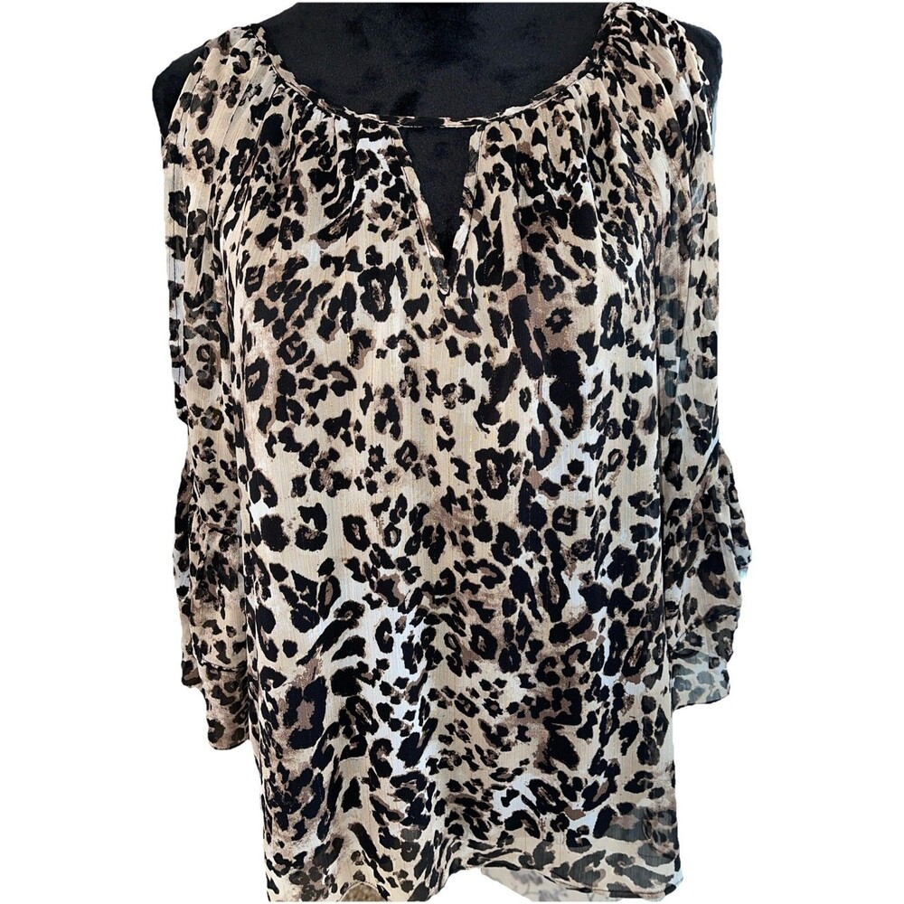 IZ Leopard  Print Shirt Size L Retro Look with Gold Thread